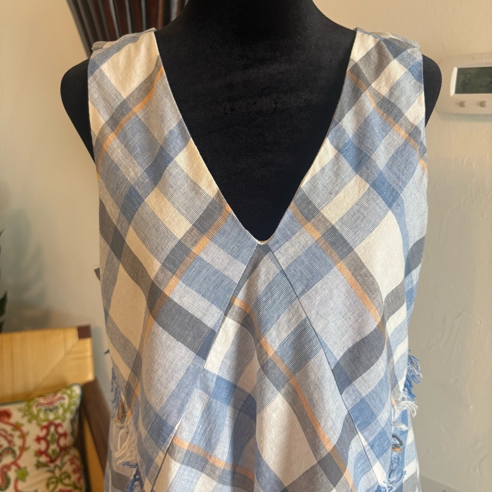 Doe & Rae Blue & White Plaid Sleeveless Swing Dress! Beautiful! Cotton blend. M - Picture 4 of 14